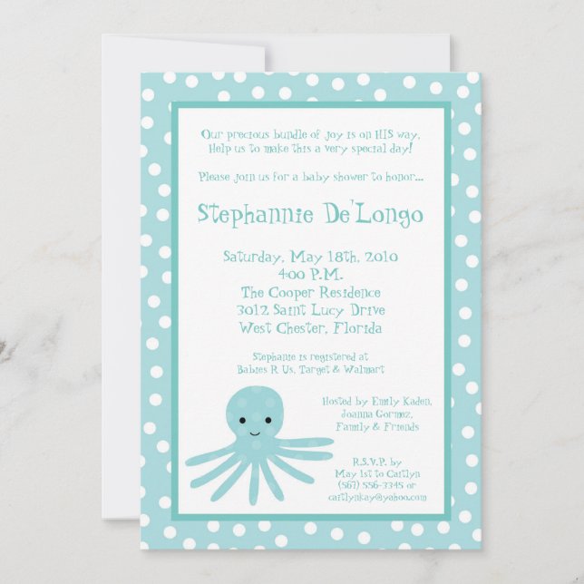 5x7 Ocean Sea Life Octopus Baby Shower Invitation (Front)