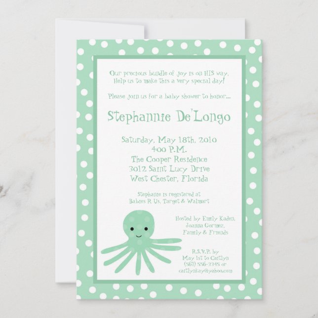 5x7 Ocean Sea Life Octopus Baby Shower Invitation (Front)