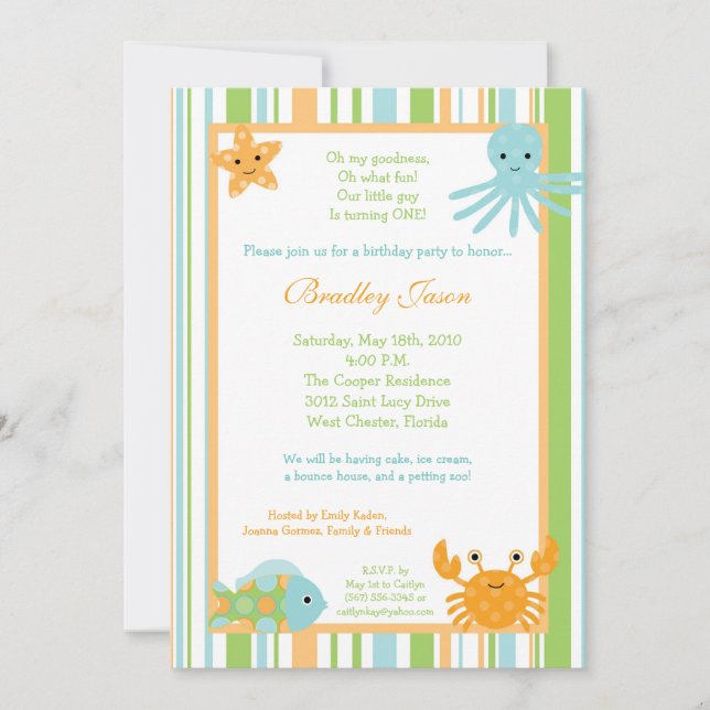 5x7 Ocean Sea Life Octopus Birthday Invitation (Front)