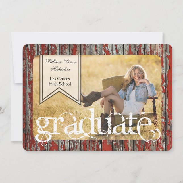 5x7 Old Red Barn Wood Weather Senior Announcement (Front)