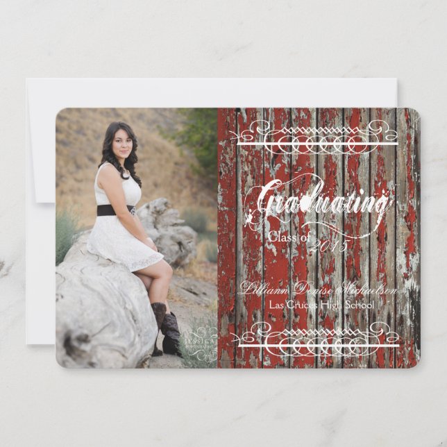 5x7 Old Red Barn Wood Weather Senior Announcement (Front)