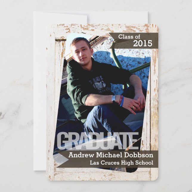 5x7 Old White Barn Wood Weathe Senior Announcement (Front)