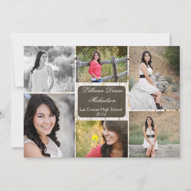 5x7 Old White Barn Wood Weathe Senior Announcement (Front)