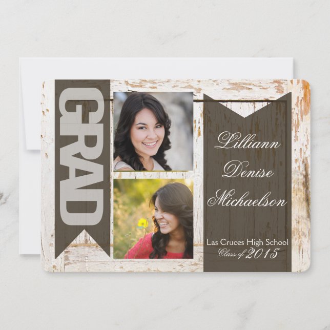 5x7 Old White Barn Wood Weathe Senior Announcement (Front)