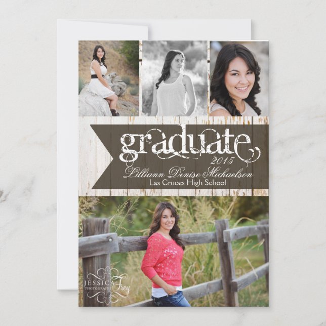 5x7 Old White Barn Wood Weathe Senior Announcement (Front)