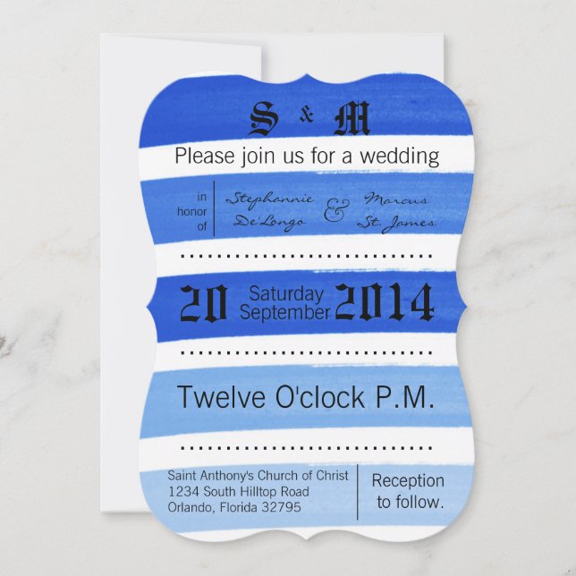 5x7 Ombre Stripe Blue Line Fade Wedding Invitation (Front)