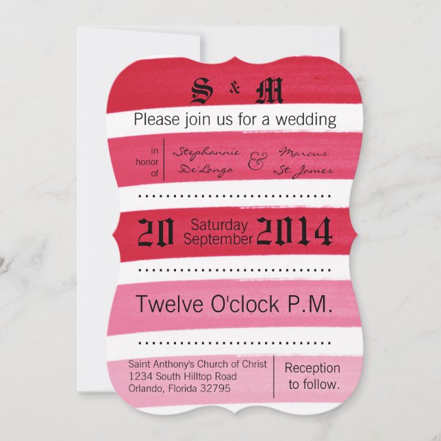 5x7 Ombre Stripe Pink Line Fade Wedding Invitation (Front)
