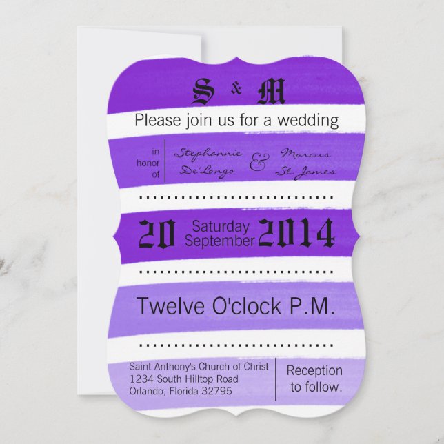 5x7 Ombre Stripe Purple Line Fa Wedding Invitation (Front)