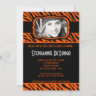 5x7 Orang Zebra PHOTO Sweet 16 Birthday Invitation