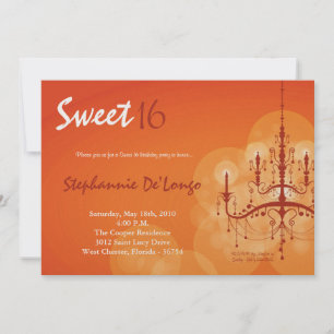 5x7 Orange Chandelier Sweet 16 Birthday Invitation