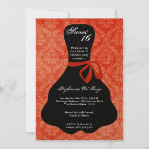 5x7 Orange Dress Sweet 16 Birthday Invitation