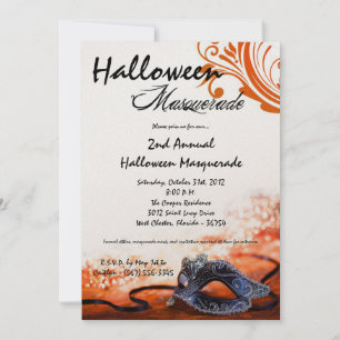 5x7 Orange Masquerade Halloween Costume Invitation
