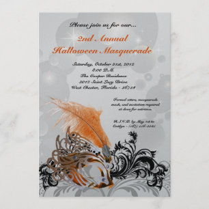 5x7 Orange Masquerade Halloween Costume Invitation