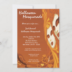 5x7 Orange Masquerade Halloween Costume Invitation