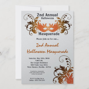 5x7 Orange Masquerade Halloween Costume Invitation