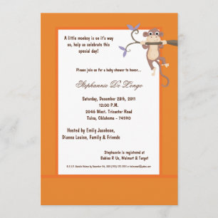 5x7 Orange Monkey Baby Shower Invitation