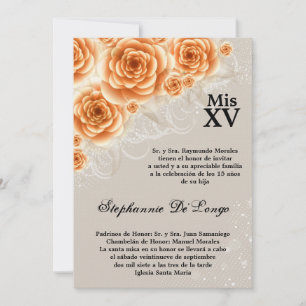 5x7 Orange Roses Quinceanera Birthday Invitation
