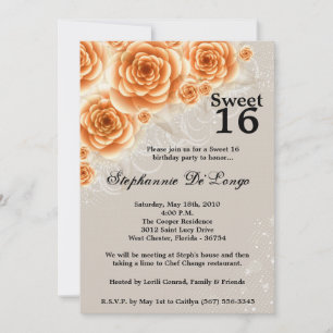 5x7 Orange Roses Sweet 16 Birthday Invitation