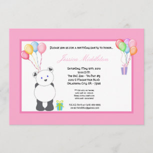 5x7 Panda Bear Balloons Birthday Party Invitation