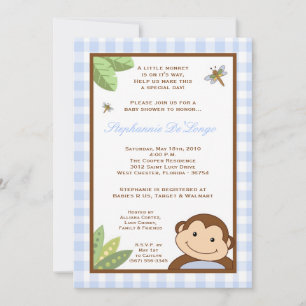 5x7 Papagayo Monkey Safari Baby Shower Invitation