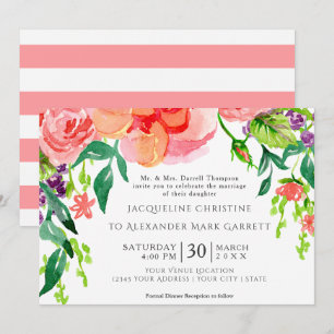 5x7 Paper Modern Watercolor Rose Floral Wedding Invitation
