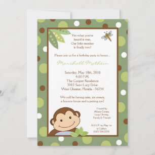 5x7 Papgayo Monkey Jungle Birthday Part Invitation