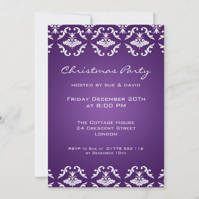 5x7 Party Invitation Elegant Pattern Purple (Front)