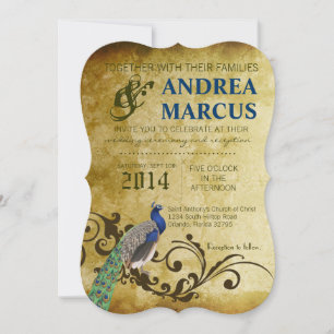 5x7 Peacock Feathers Vintage Wedding Invitation
