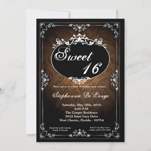 5x7 Pendant Broach Sweet 16 Birthday Invitation (Front)