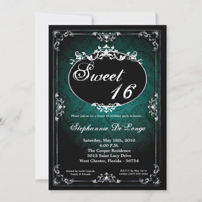 5x7 Pendant Broach Sweet 16 Birthday Invitation (Front)