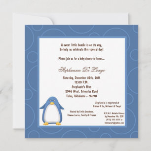 5x7 Penguin Pok-a-Dot Baby Shower Invitation