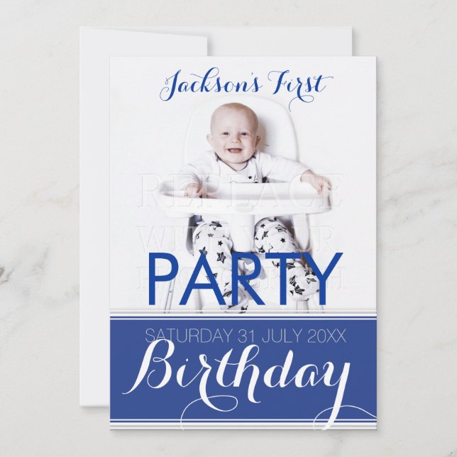 5x7 Photo Baby Boy Birthday Party Invitation (Front)