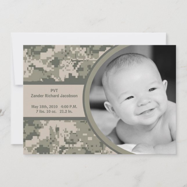 5x7 Photo Birth Announcement ARMY ACU Camo Camo (Front)