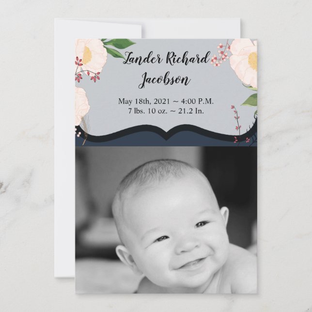 5x7 Photo Birth Announcement Army Baby Pink Cosmos (Front)