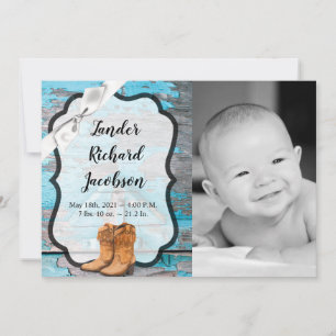 5x7 Photo Birth Announcement Army Blue Wood Barn D
