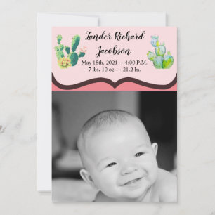 5x7 Photo Birth Announcement Army Bohemian Cactus