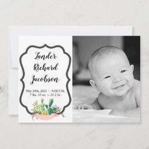 5x7 Photo Birth Announcement Army Bohemian Cactus