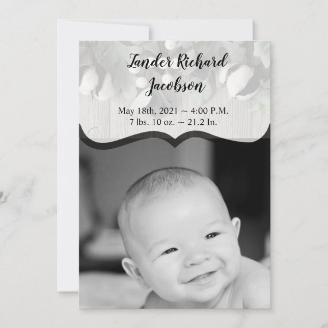 5x7 Photo Birth Announcement Army cotton plant ber (Front)