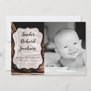 5x7 Photo Birth Announcement Army Cowboy Boots Bar