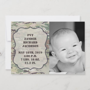 5x7 Photo Birth Announcement Army OCP Camo Uniform