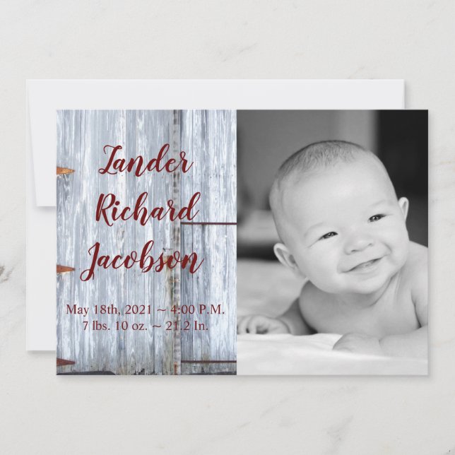 5x7 Photo Birth Announcement Army White Wash Wood (Front)