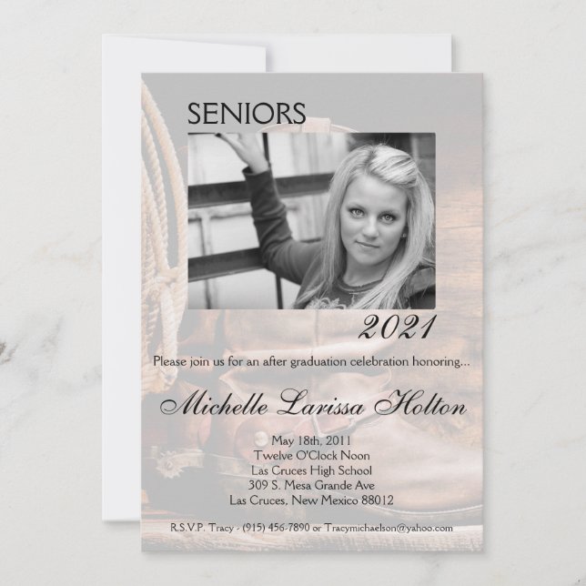5x7 Photo Graduation Party Invitation Cowboy Boots (Front)