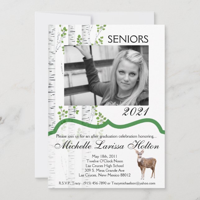 5x7 Photo Graduation Party Invitation Deer Doe Buc (Front)
