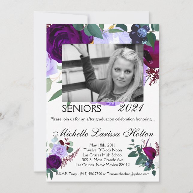 5x7 Photo Graduation Party Invitation Lavender Hib (Front)