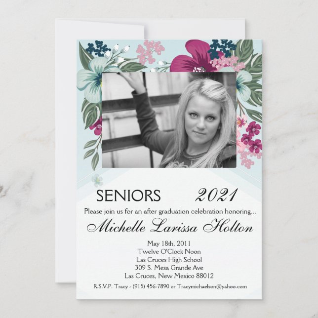 5x7 Photo Graduation Party Invitation Tropical Flo (Front)