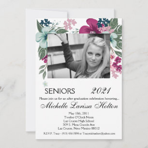5x7 Photo Graduation Party Invitation Tropical Flo