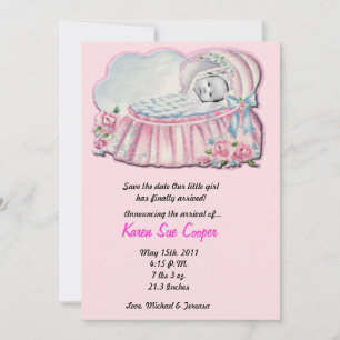 5x7 PHOTO Pink & Blue Basanet Birth Announcement