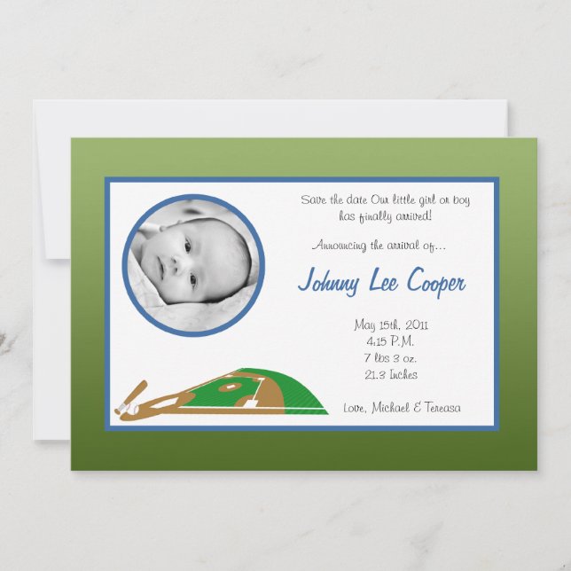 5x7 PHOTO Sports Base Ball Birth Announcement (Front)
