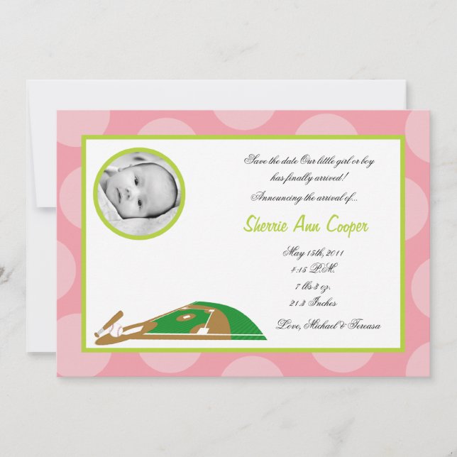 5x7 PHOTO Sports Soft Ball Birth Announcement (Front)