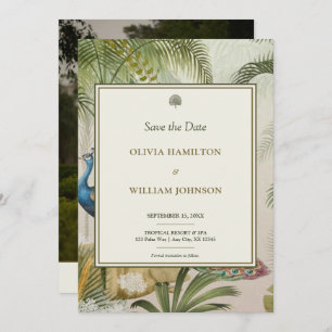 5x7 Photo Tropical Peacock Palm Wedding  Save The Date